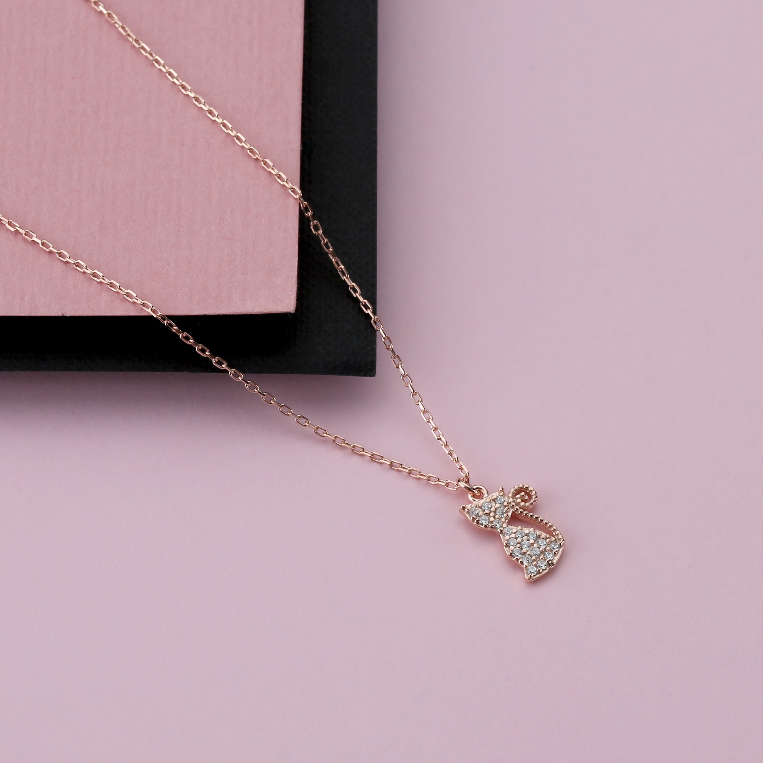 Black Diamond Cat Pendant Necklace | HX Jewelry